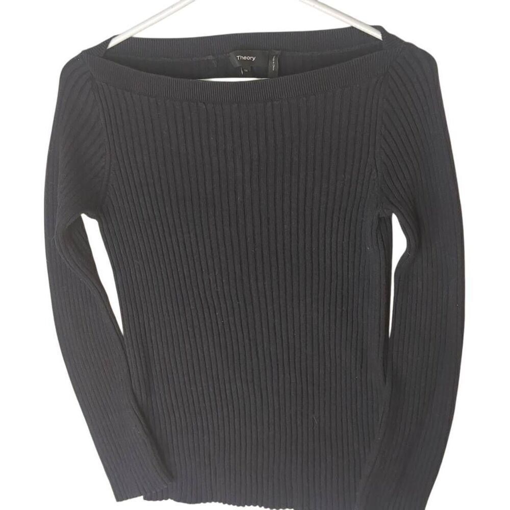 Theory Sandora Woolcot Dark Navy Merino Sweater Boat Bateau Neck M Medium